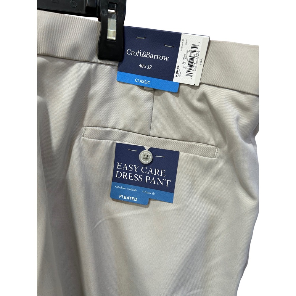 Croft & Barrow Mens Easy Care Pleated Dress Pants Stone 40x32 CBDP3180